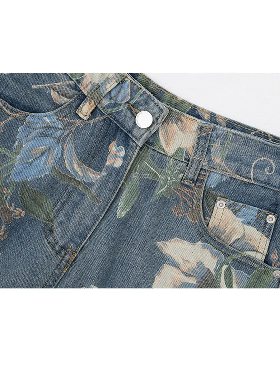 Women's Flower Print Baggy Jeans