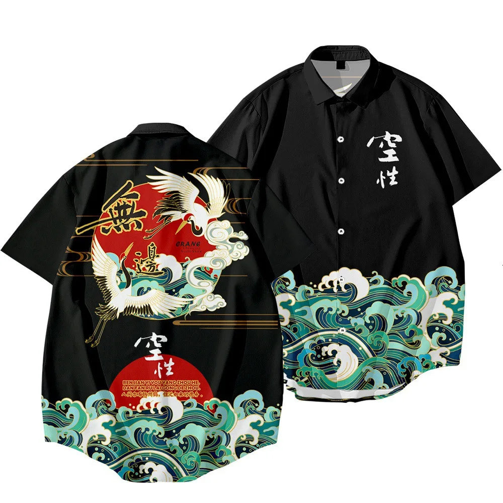 Black Dragon Tiger Print Ethnic Shirt