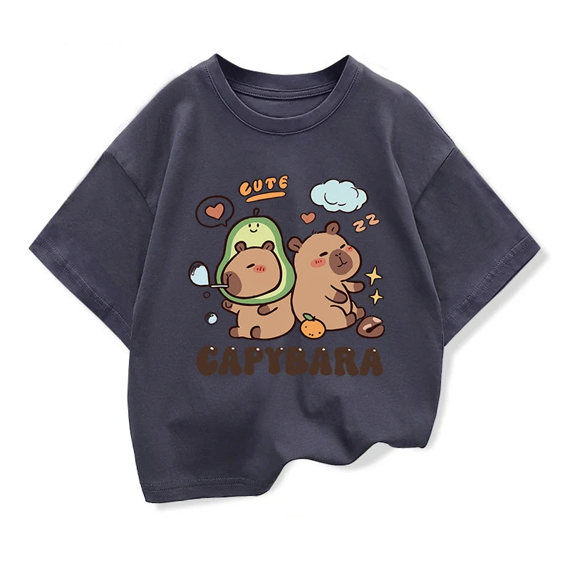 Capybara Printed Cartoon T Shirt for Girls