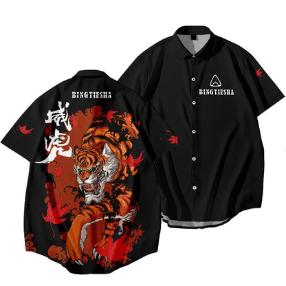 Black Dragon Tiger Print Ethnic Shirt