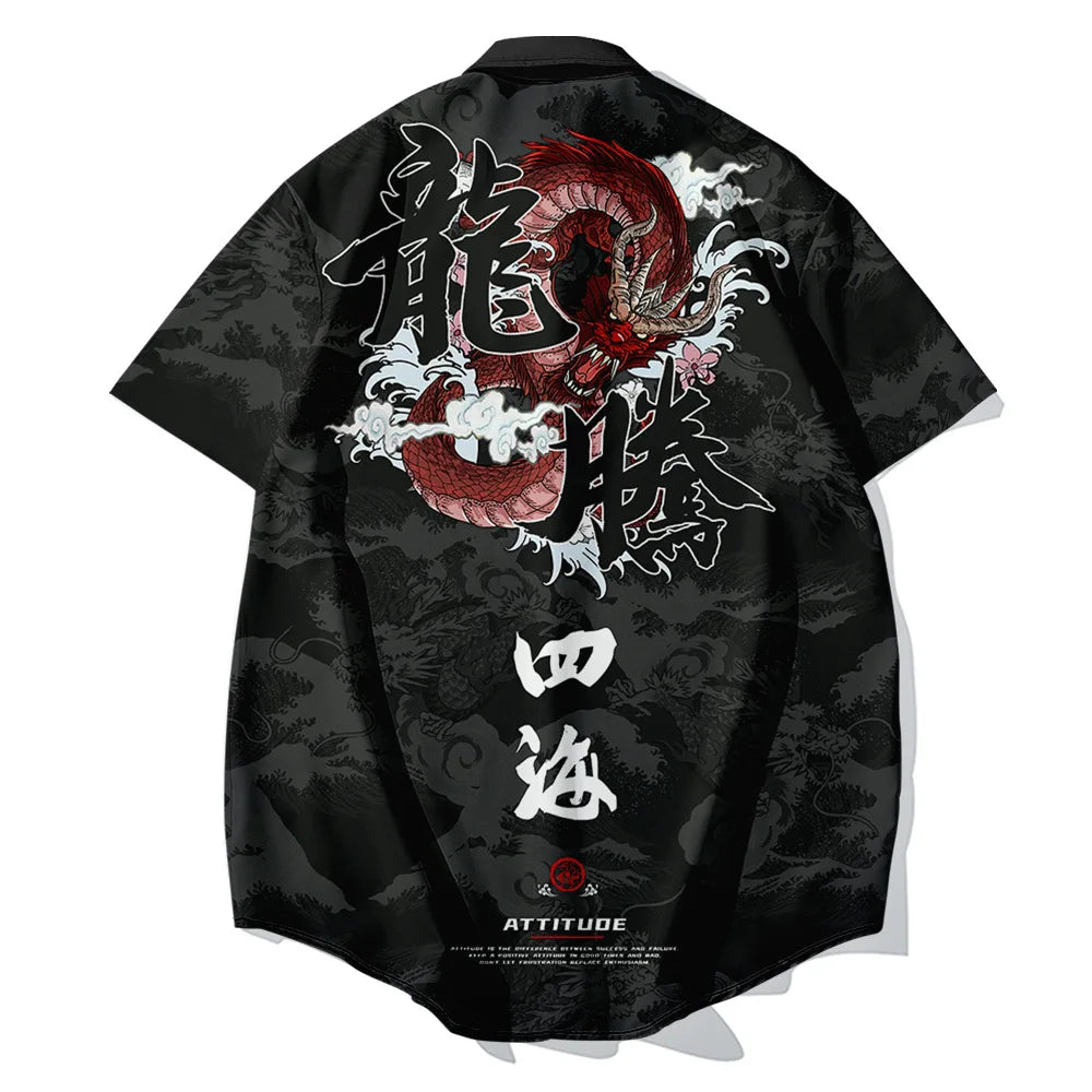 Black Dragon Tiger Print Ethnic Shirt