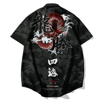 Black Dragon Tiger Print Ethnic Shirt