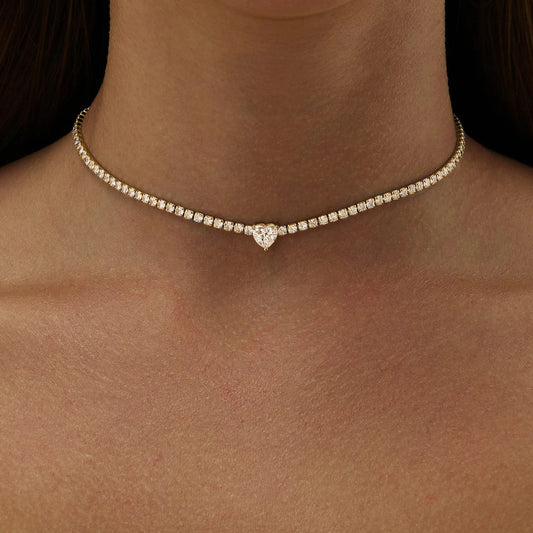 Moissanite Diamond Tennis Necklace With Heart Cut