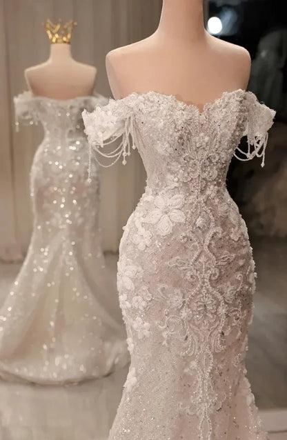 Lace Applique Tassel Wedding Dress