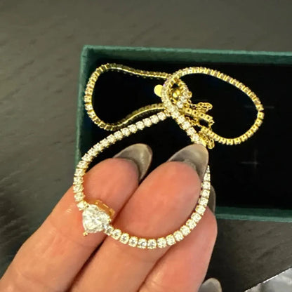 Moissanite Diamond Tennis Necklace With Heart Cut