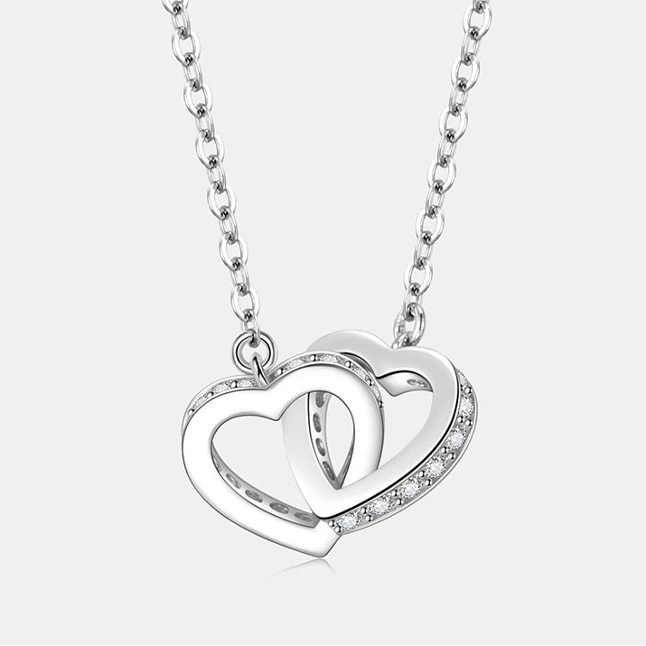 Silver Double Heart Design Necklace
