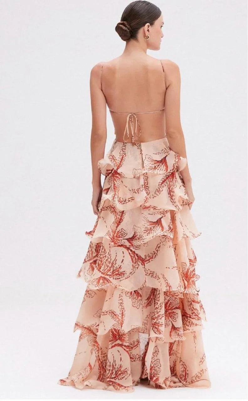 Multi-Layer Ruffle  Long Dr Women's Summer