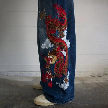 Graffiti Embroidery High Waist Men Jeans