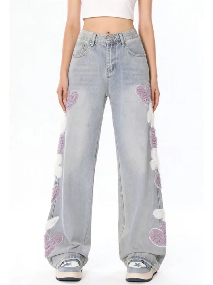 Heart Vintage Aesthetic Baggy Denim for Women