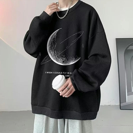 Gothic Moon Printed Long Sleeve Sweatshirts For Men