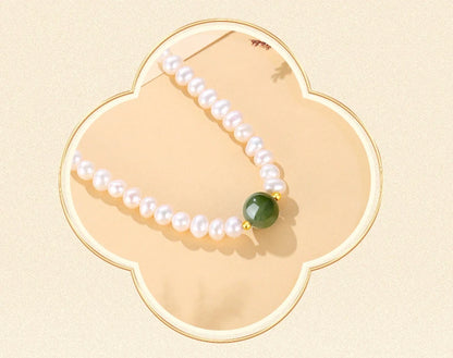 Pearl Chain Choker Green Beads Freshwater Necklace