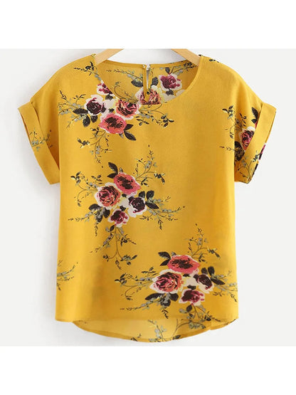 Floral Print B O-Neck Tee Top
