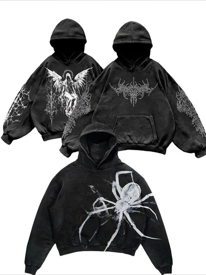 Dark Angel Print  Black Hoodie Oversize for men