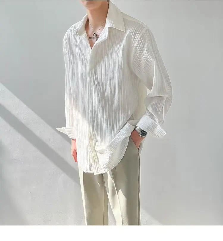 Black Apricot White Long-sleeved Shirt for Men
