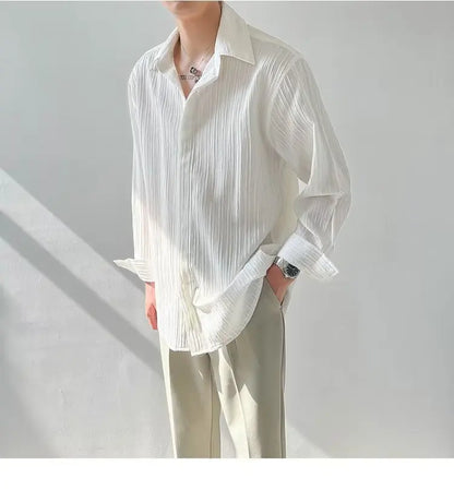 Black Apricot White Long-sleeved Shirt for Men