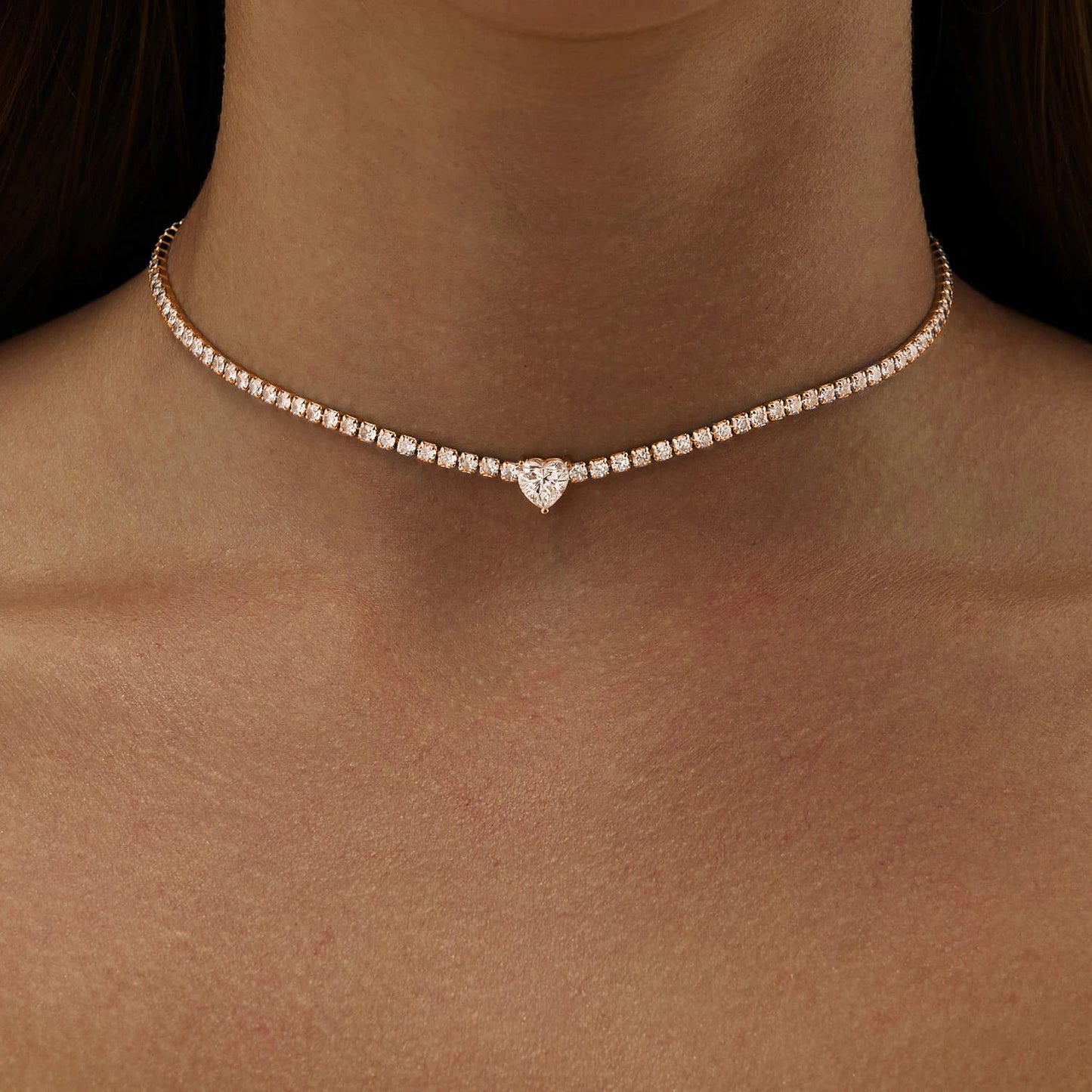 Moissanite Diamond Tennis Necklace With Heart Cut