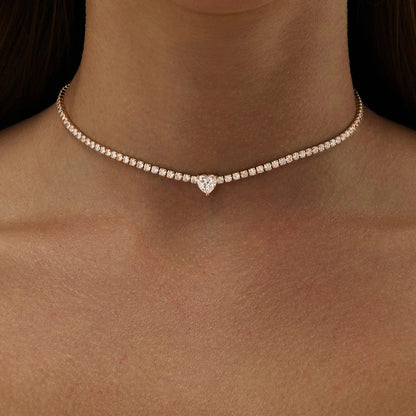 Moissanite Diamond Tennis Necklace With Heart Cut