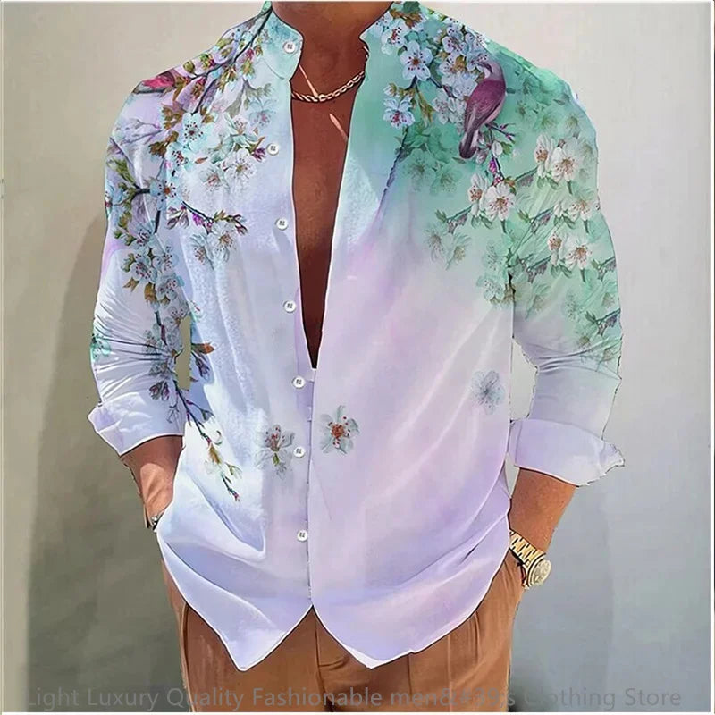 Flower pattern long-sleeved Shirt for Men
