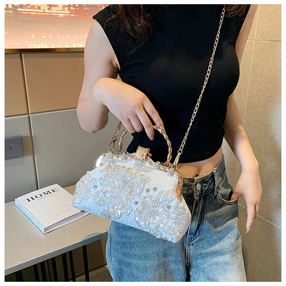 Flowers Diamond Top Handle Bag