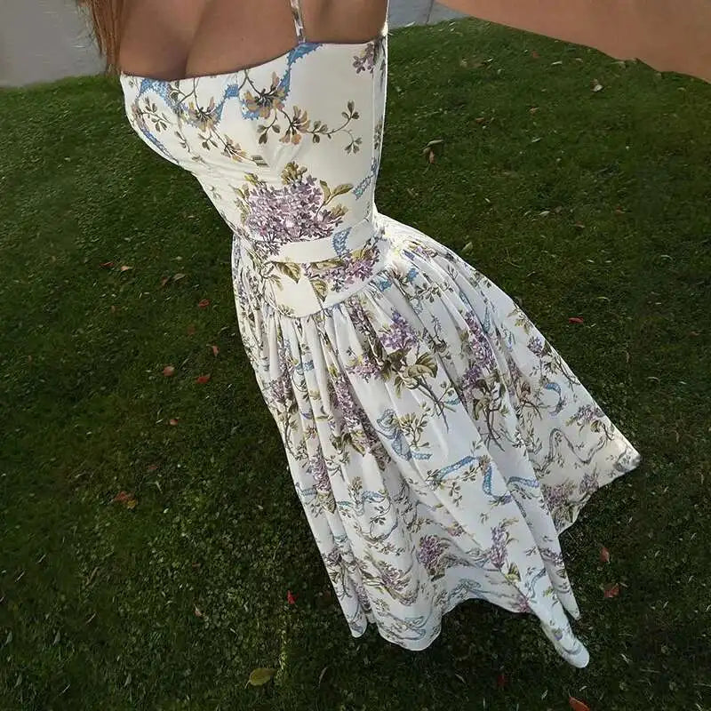 Floral Printed Sexy A-line Dress Women