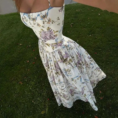 Floral Printed Sexy A-line Dress Women