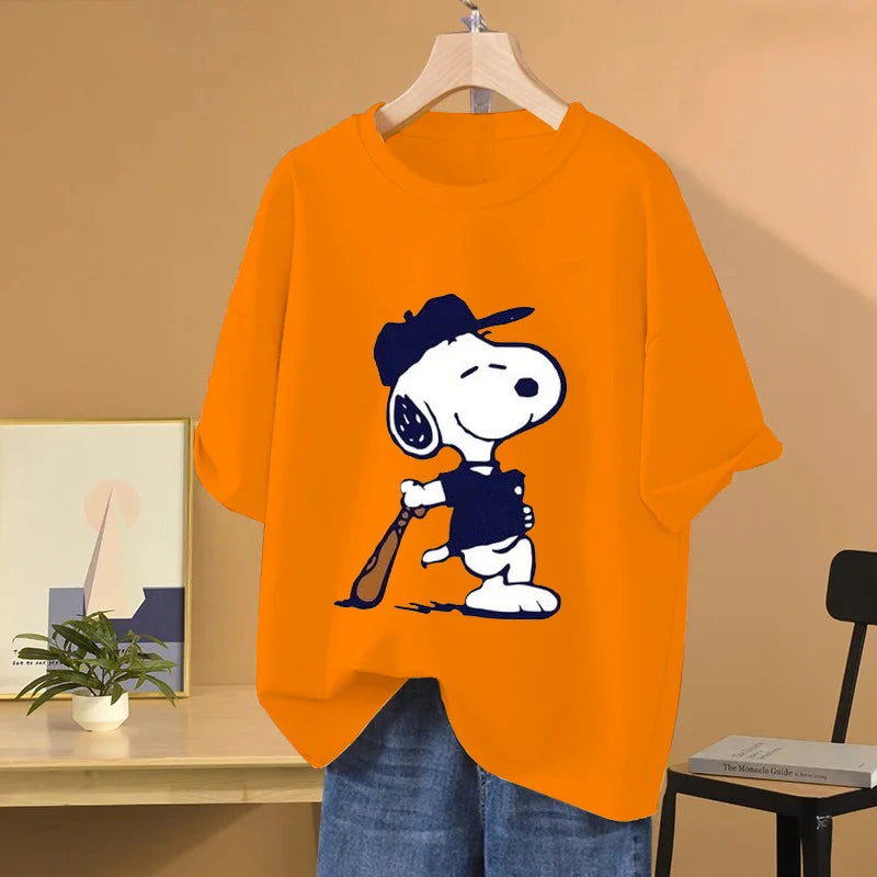 Snoopy Baseball Cartoon Anime Women T-shirt
