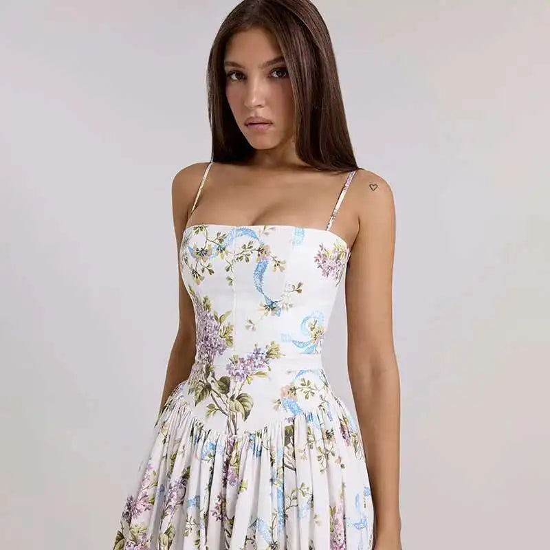 Floral Printed Sexy A-line Dress Women