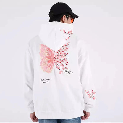 Butterfly Embroidery Solid Pocket Hooded Unisex