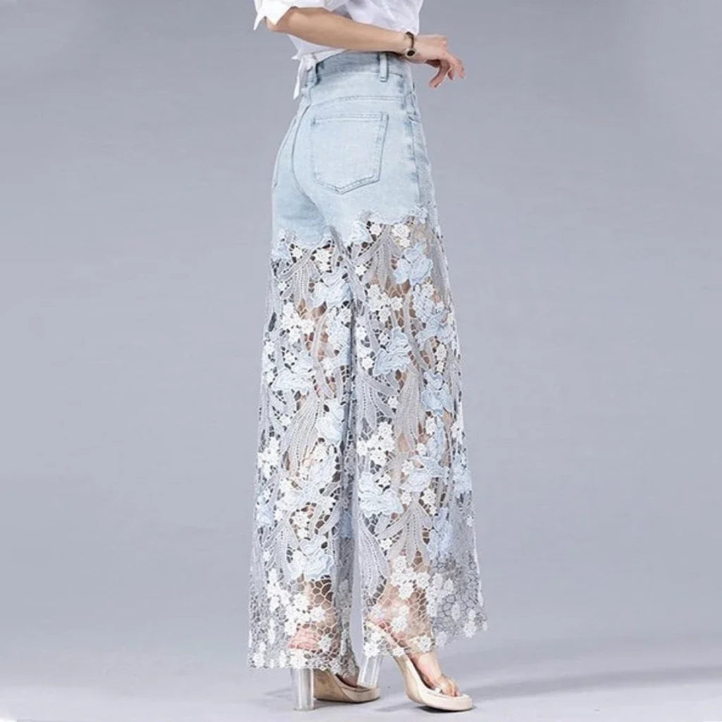 Loose Spliced Hollow Out High Waist Patchwork Pants
