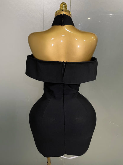 White Flower Black Mini Bodycon Bandage Dress