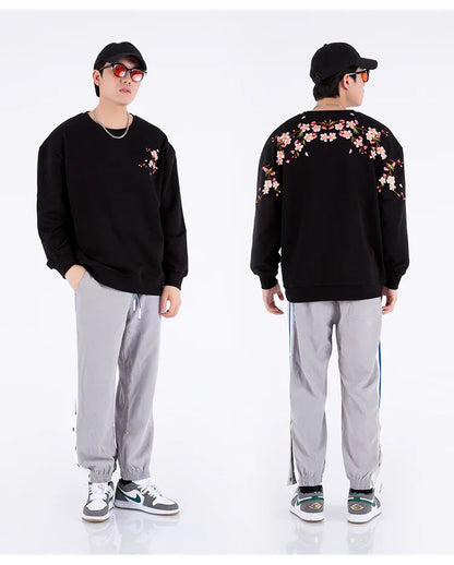 Vintage Flower Embroidery Sweatshirt Hoodies men