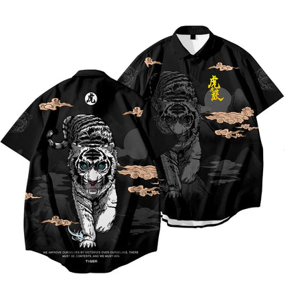 Black Dragon Tiger Print Ethnic Shirt