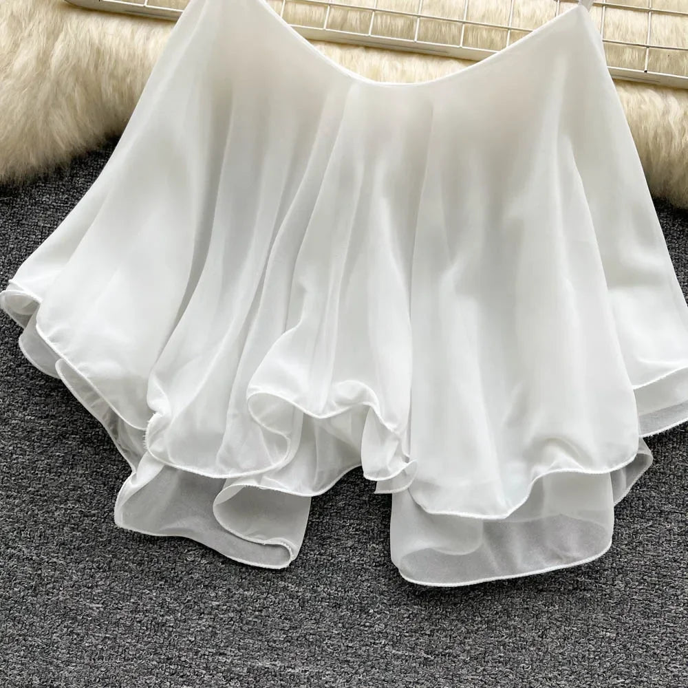 Spaghetti Straps Ruffle Corset Crop Top