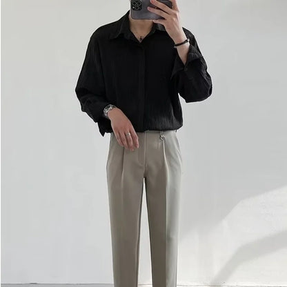 Black Apricot White Long-sleeved Shirt for Men