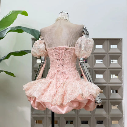 Corset Ball Gown Elegant Lace Peplum Strapless Dress