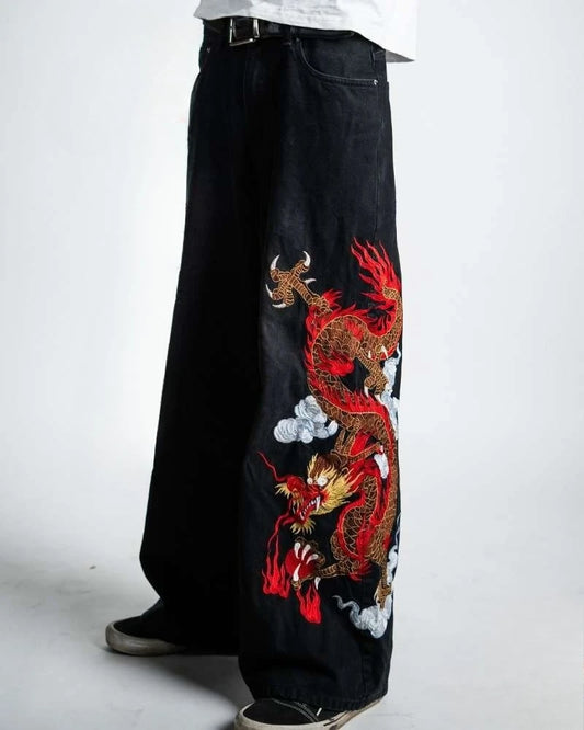 Graffiti Embroidery High Waist Men Jeans