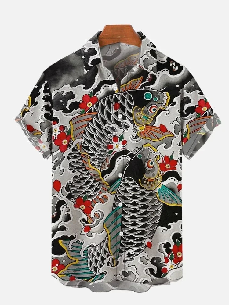 Monster with Mech Ocean Waves Short Sleeve Shirt