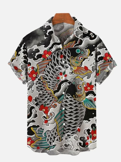 Monster with Mech Ocean Waves Short Sleeve Shirt