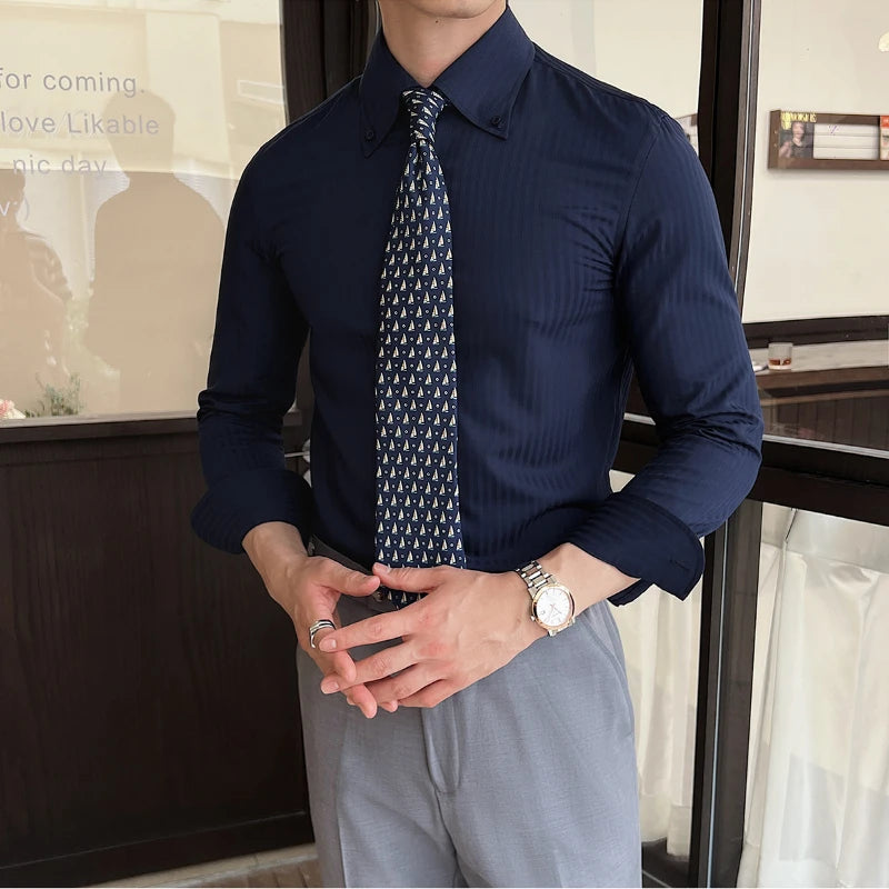 Dark striped slim-fit shirt