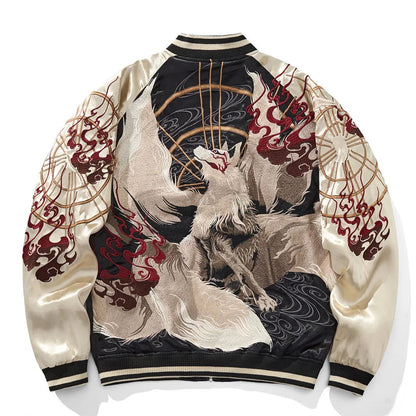 Nine Tailed Fox and Flame Embroidered Jacket Unisex