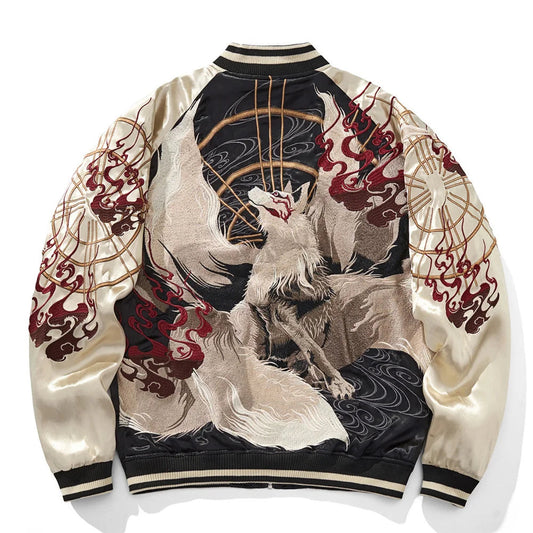 Nine Tailed Fox and Flame Embroidered Jacket Unisex