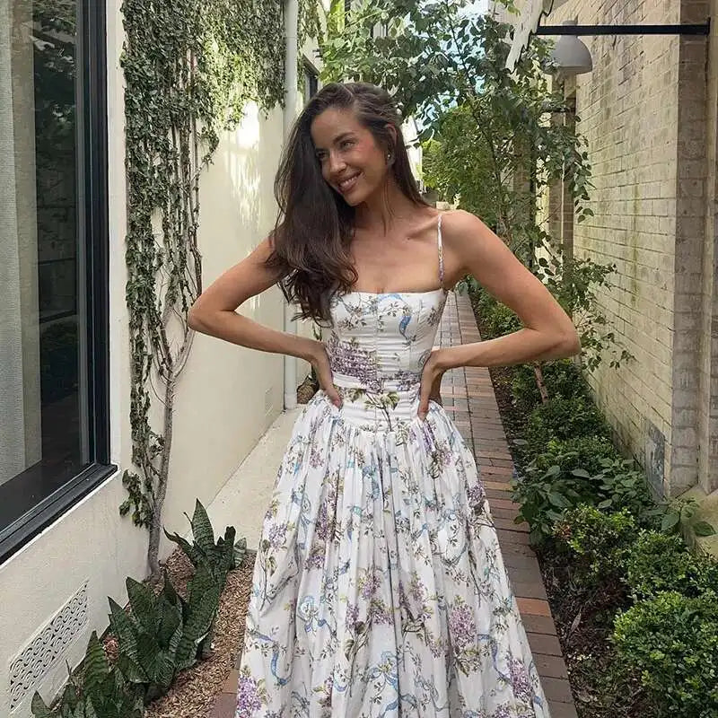 Floral Printed Sexy A-line Dress Women