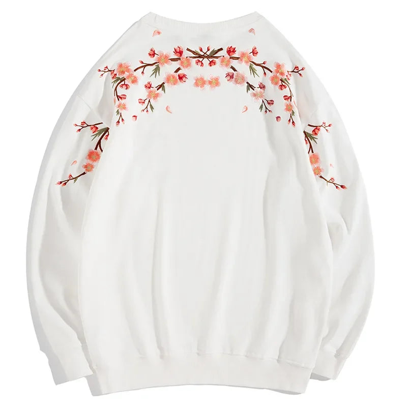 Vintage Flower Embroidery Sweatshirt Hoodies men