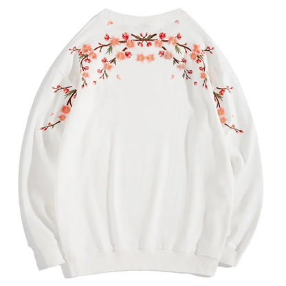 Vintage Flower Embroidery Sweatshirt Hoodies men