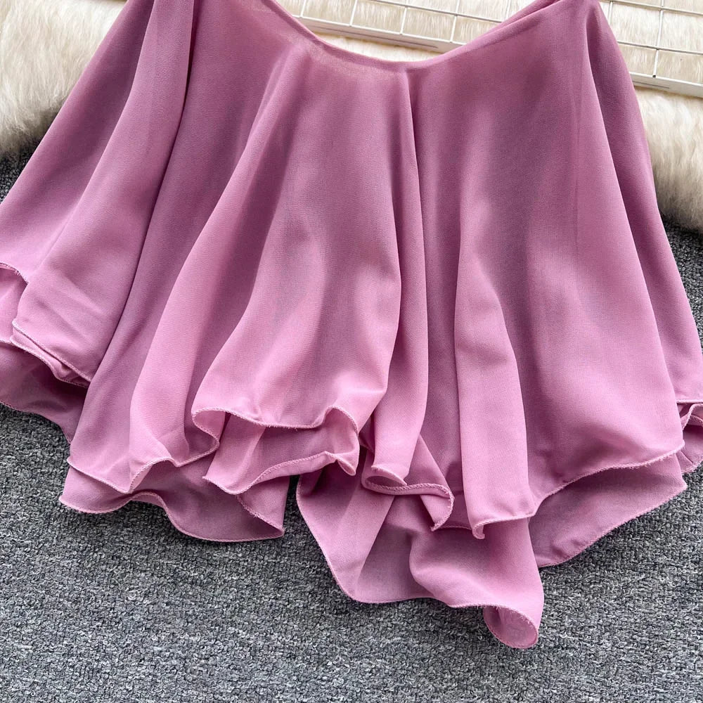 Spaghetti Straps Ruffle Corset Crop Top