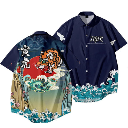 Black Dragon Tiger Print Ethnic Shirt
