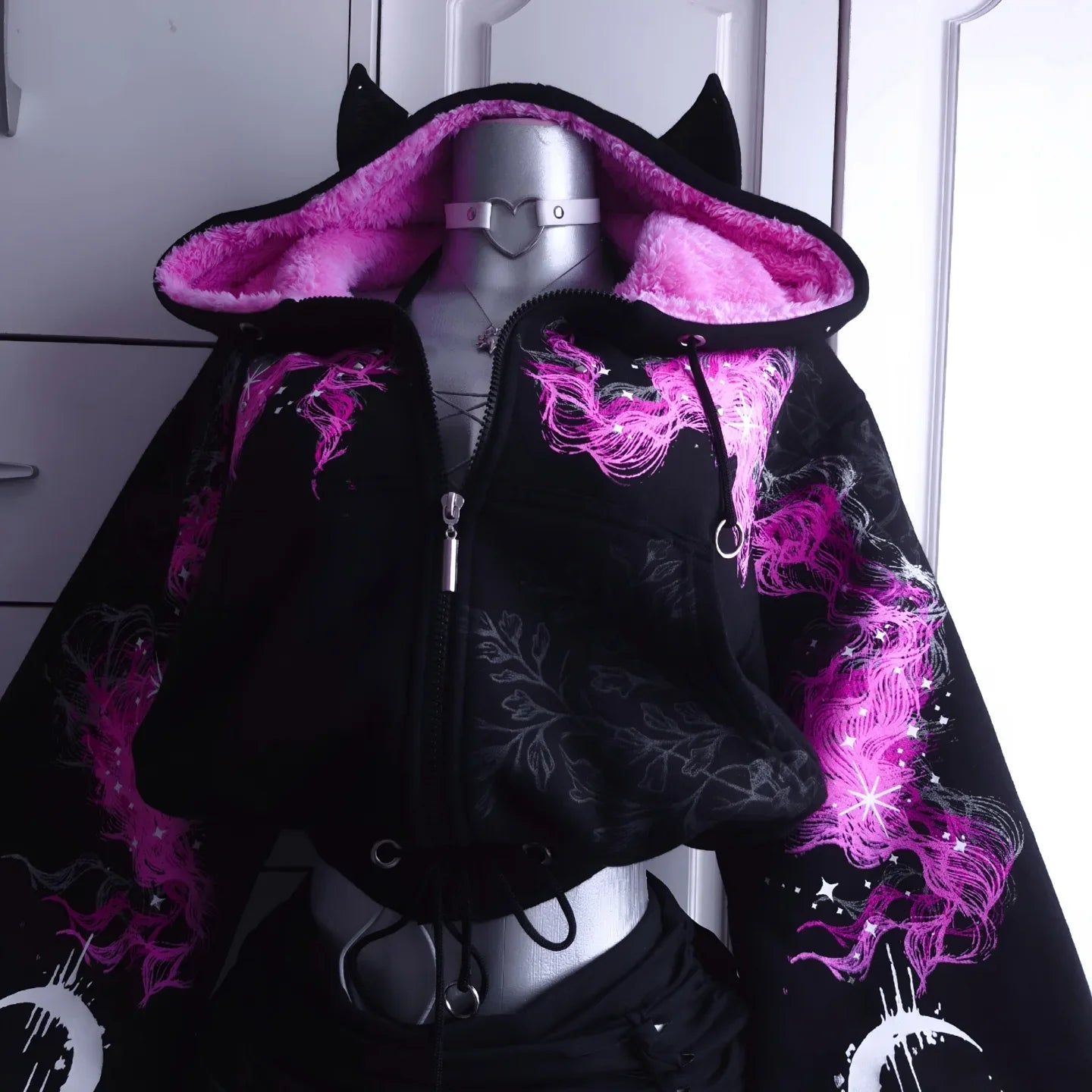 Lunar Nebula: Oversized Crop Zip-Up for Women