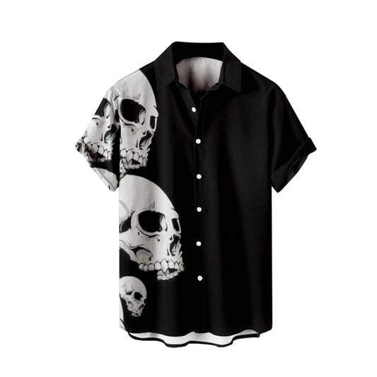 Skeleton Skull Print Short Sleeve Button Down Shirt for Men