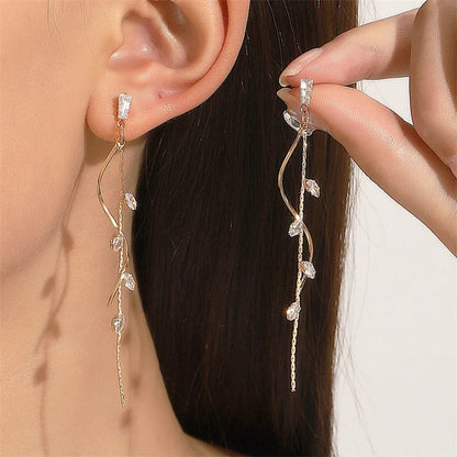 Rose Gold Color Zircon Crystal Threader Earing