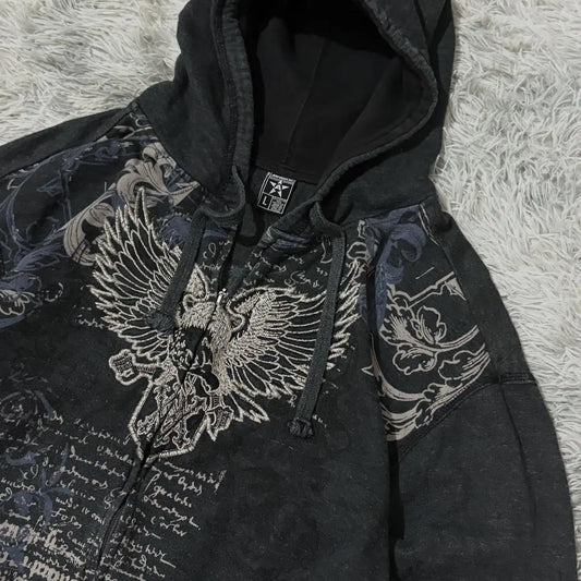 Oversized Pattern Printed Zipper Hooded for Men